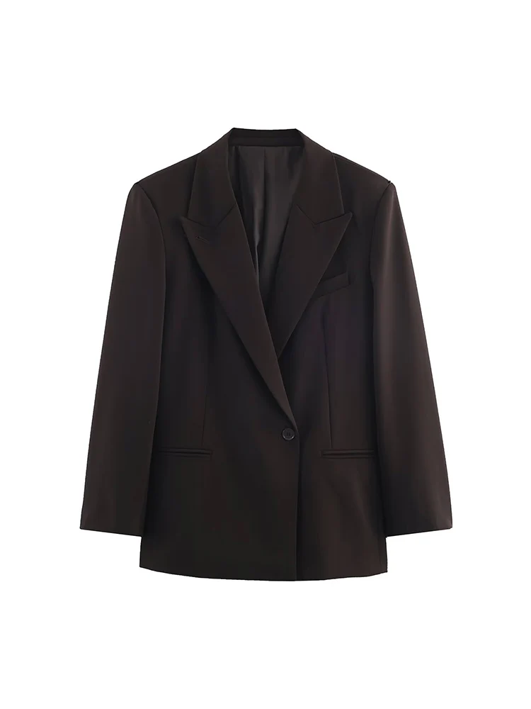 Autumn New Women Lapel Suit Coat Full Sleeve Single Button Loose Fit Coat With Pocket 2025 Lady Fashion Commuting Blazer