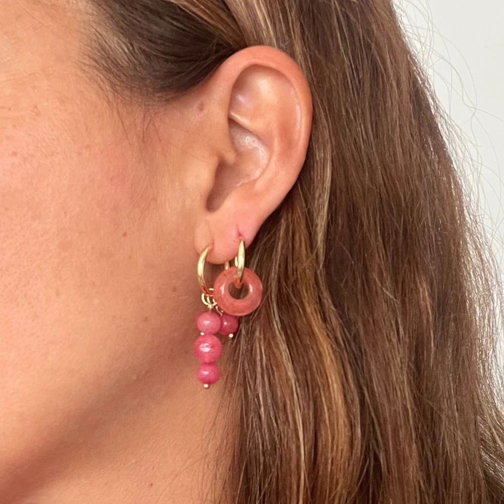보헤미안 수제 천연석 비즈 후프 귀걸이 여성을위한 골든 컬러 스테인레스 스틸 서클 Huggie Hoops Jewelry Bijoux