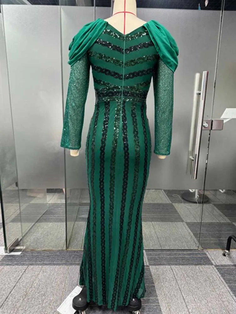 Elegance Dresses Women Party New Year Green Evening Sequin Dress Slim Long  Sexy Package Hip Dress Wholesale Dropshipping - AliExpress 200000345