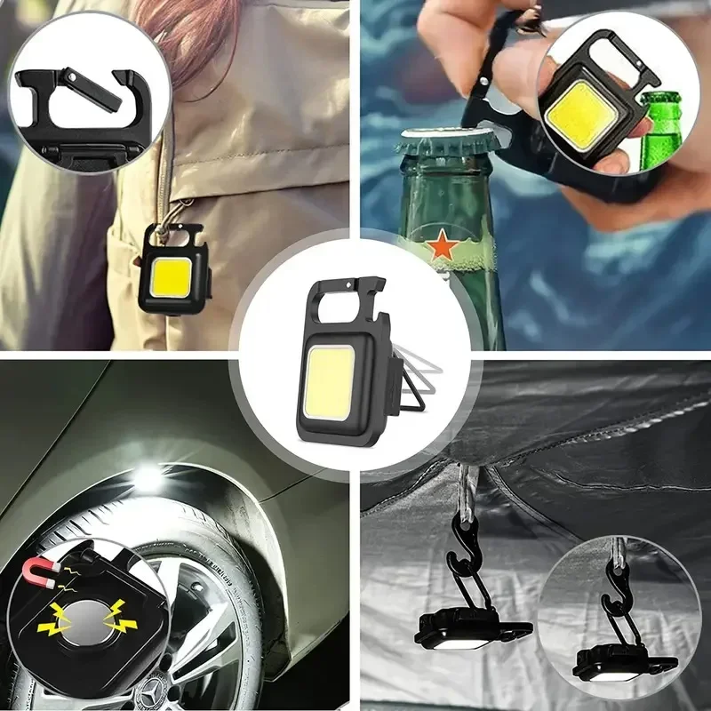 Portable Flashlight Super Bright Mini COB Keychain Charging Torch Camping Lights with Magnet 4 Lighting Modes Work Lamp