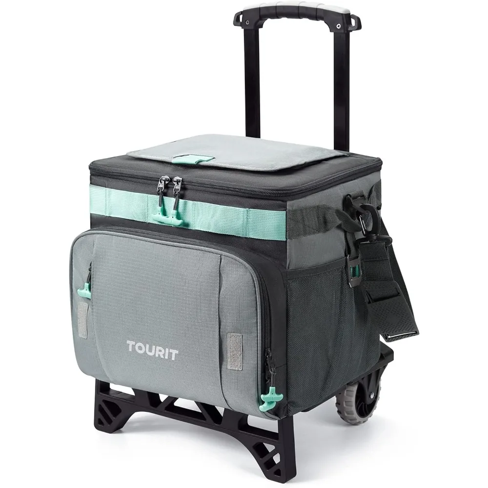 

50-Can Collapsible Rolling Cooler Leakproof Insulated Soft Cooler Bag with Wheels and All-Terrain Cart for Beach,