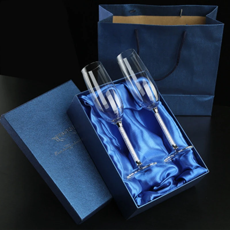 2Pc Wedding Glasses Personalized Champagne Flutes Crystalline Party Gift Toasting Glass Goblet