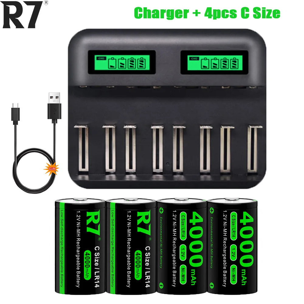 R7 C type Battery C size Rechargeable Battery 4000mAh 1.2V NIMH C