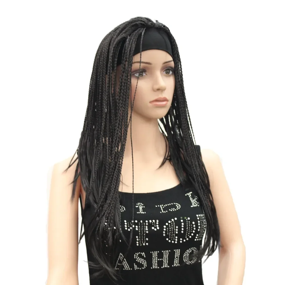 

8Color African Braided Braids Wig Headband Long Dark Brown & black dreadlocks Cosplay Synthetic Hair Wigs