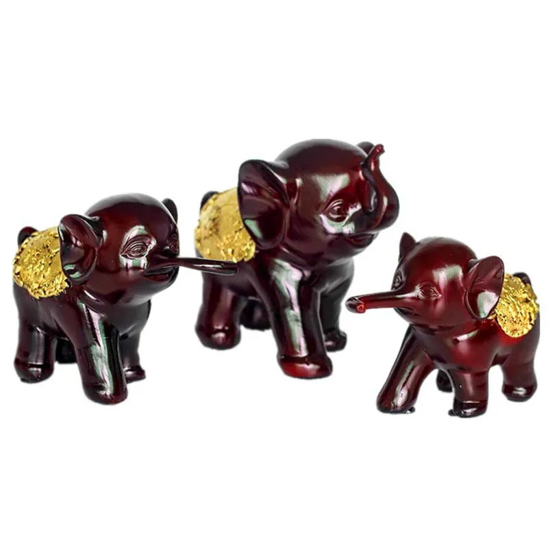 

3Pcs Ruby Resin Elephant Home Wedding Arts Crafts Fortune Lucky Figurines Handmade For Furnishing Lucky Statue Room Decoration
