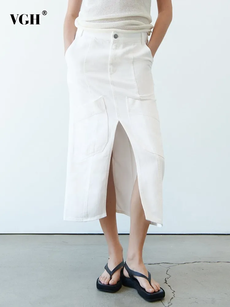 

Женская Лоскутная юбка с карманами VGH, однотонная трапециевидная юбка с высокой талией и пуговицами, летняя модная одежда, 2023