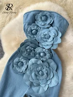 SINGREINY Fashion Denim Long Jumpsuits Zipper 3D Floral Chic Design Rompers Korean Trend Ins Solid Streetwear Women Playsuits - Image 3