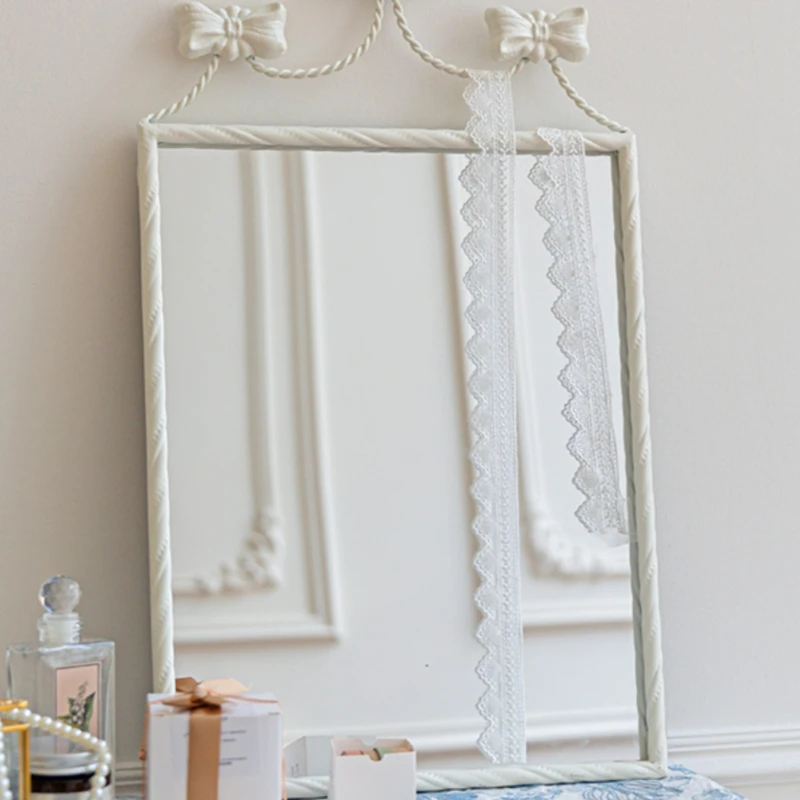 

JZ019 French rural style iron art white cute bedroom balcony wall decoration vanity mirror makeup mirror