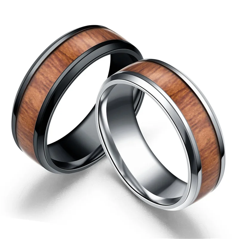 8mm-Classic-Men-Rings-Stainless-Steel-Wood-Grain-Inlay-Anniversary ...