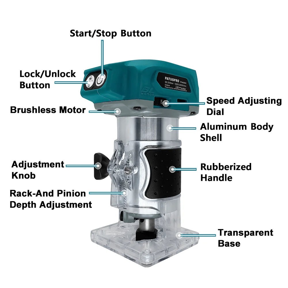5-Speed Cordless Electric Wood Router 6/6.35/8mm 30000RPM For Makita 18V Battery