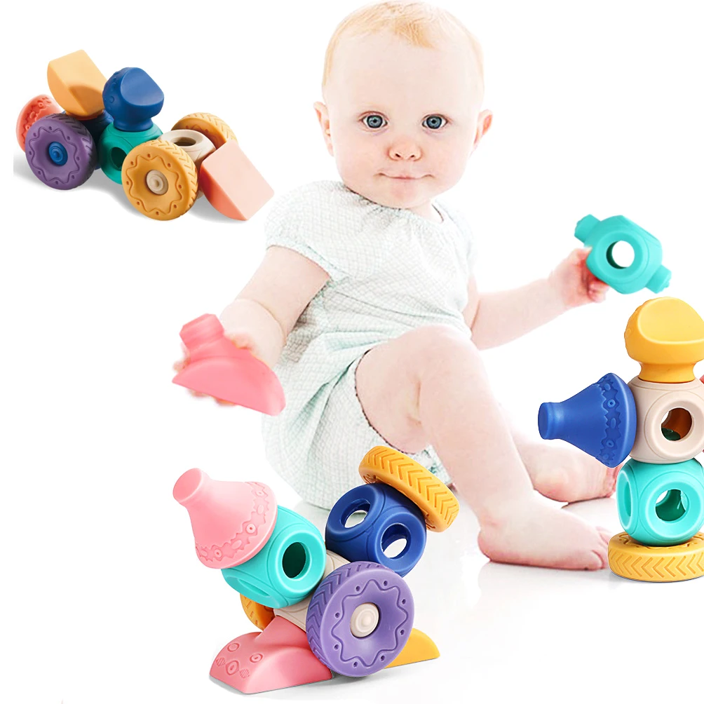 

Силиконовые игрушки Монтессори, штабелируемые строительные блоки и мягкие детские игрушки для прорезывания зубов