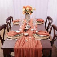 Rust Rustic Gauze Table Runners Terracotta Cotton Dining table  Retro Burr Texture Vintage Home Christmas Wedding Decoration 2