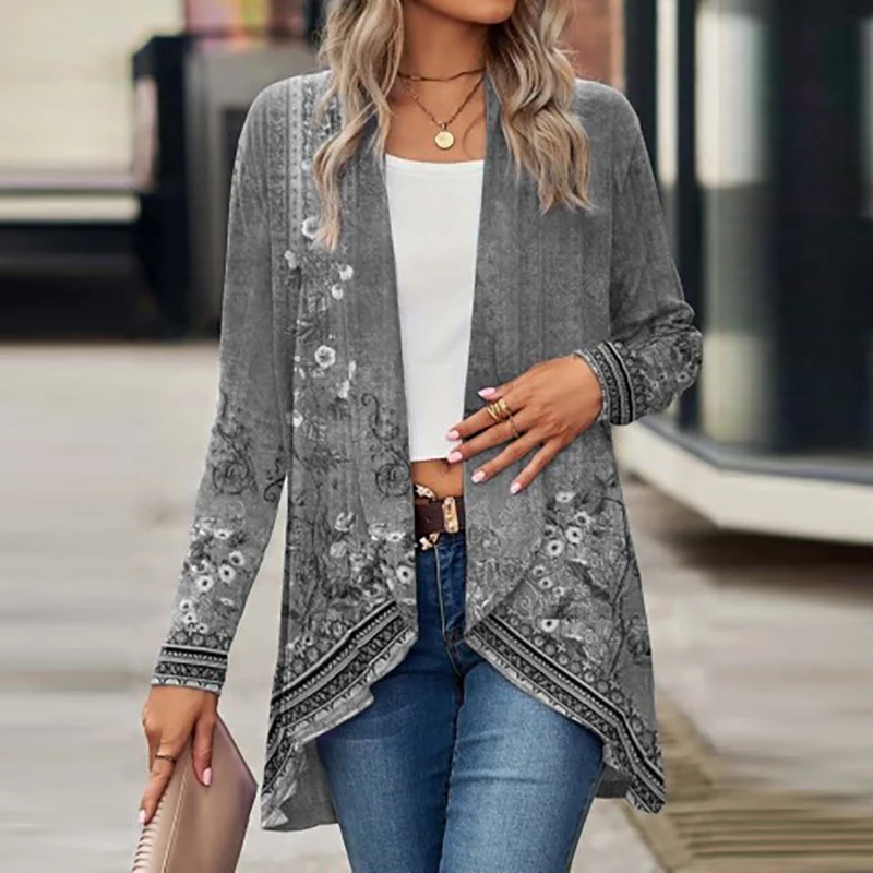 Vintage Print Jackets For Women Autumn Floral Print Cardigan Women Long Sleeve Loose Outerwear Coat 2023