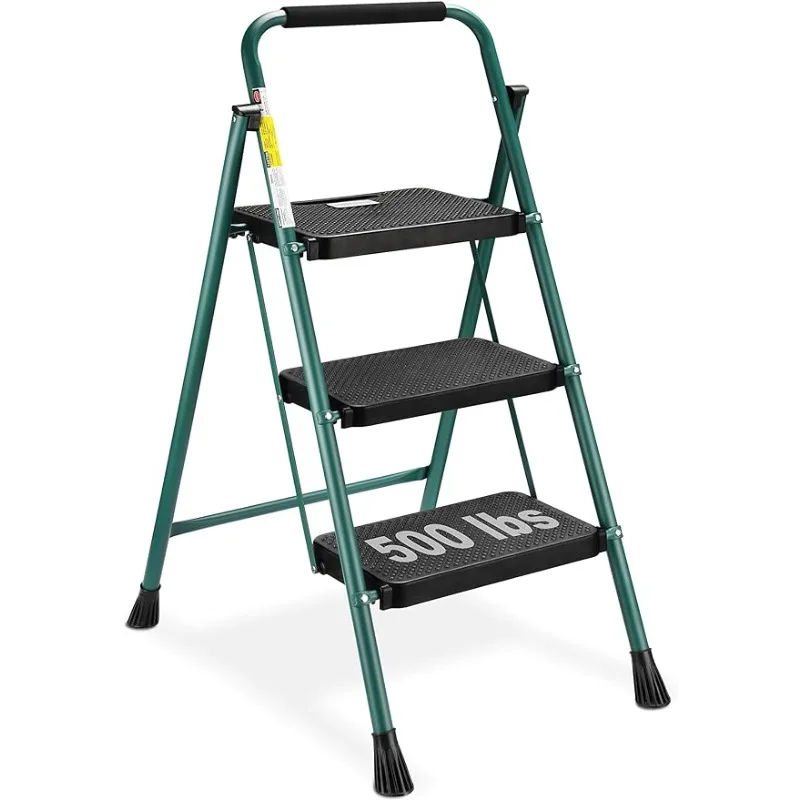 

HBTower 3 Step Ladder, Folding Step Stool with Wide Anti-Slip Pedal, 500 lbs Sturdy Steel Ladder, Convenient Handgrip, Lightwe