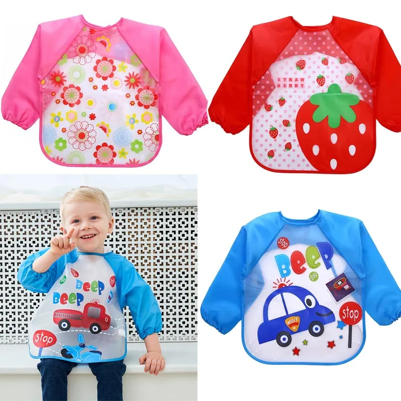 Baby Bibs New Cute Children Baby Stuff Toddler Waterproof Long Sleeve Art Smock Feeding Bib Apron for Kids 0-6 Years