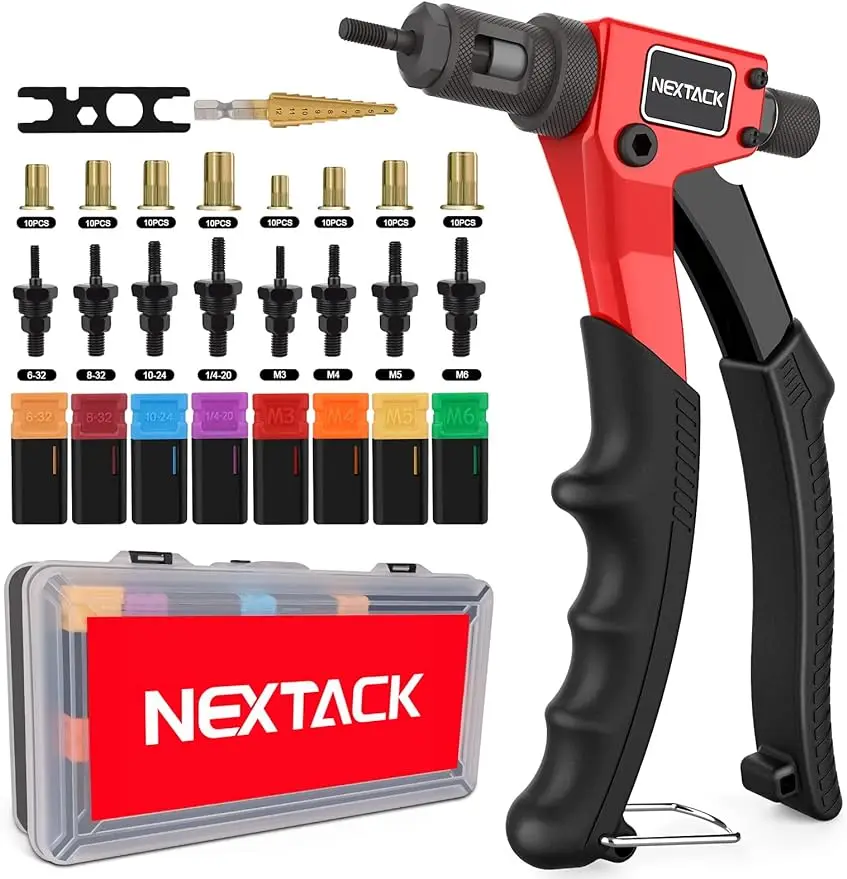 Rivet Nut Tool Rivet Nut Kit with a Step Drill Bit & 80 Nutserts for One-Handed in Tight Space 8" Rivnut Tool Setter