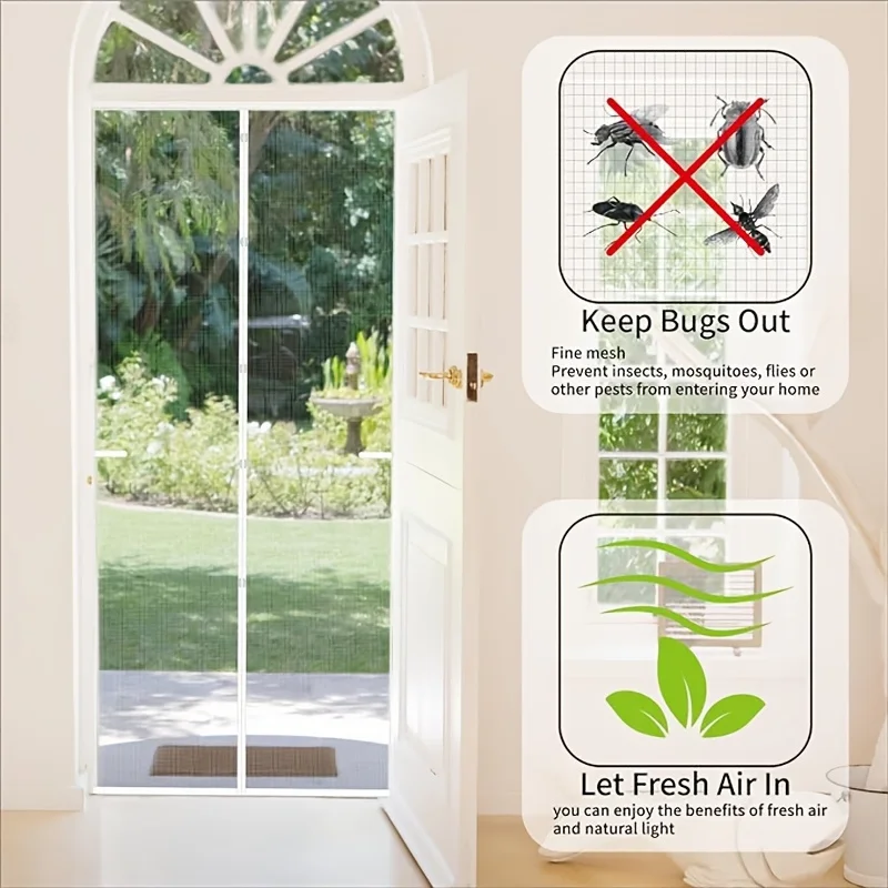 Magnetic Mesh Screen Door Curtain-Summer Mosquito and Insect Proof, Easy Install No-Drill Design for Living Room, Kitchen