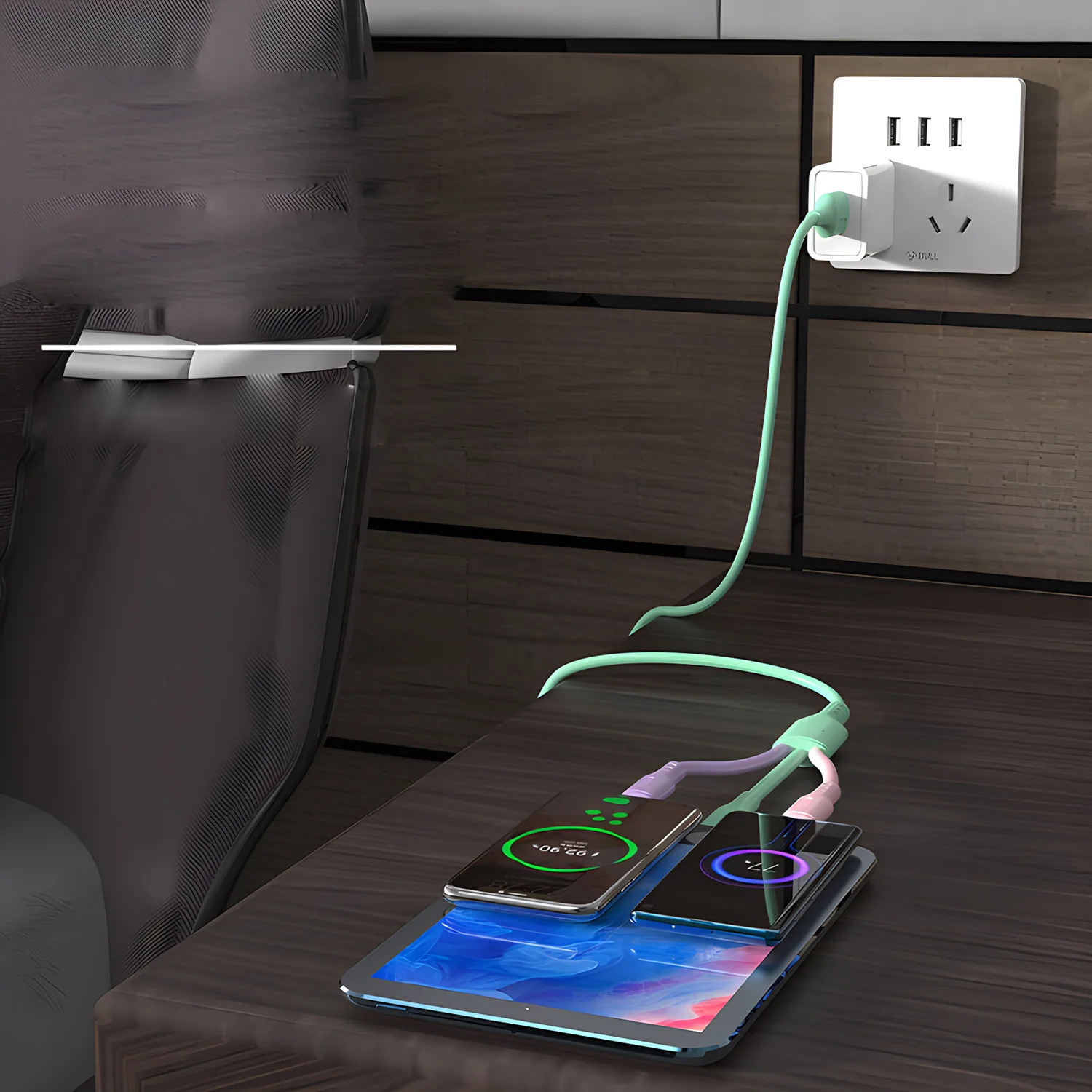 รูปสินค้า 3 IN1 สายชาร์จพอร์ต USB หลายสายชาร์จ USB ประเภท C Micro Charger สายโทรศัพท์มือถือสําหรับ iPhone 14 13 12 Xiaomi