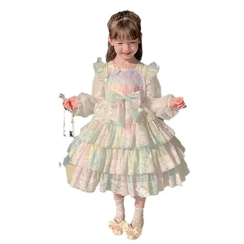 Girls Lolita, Chinese children's spring dress Lolita, princess dress, children's sweet gauze girls clothes flower weddings