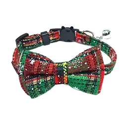 Plaid Christmas Red Adjustable Pet Collar with Bow Tie and Bell - 1 X 28cm (18)
