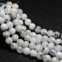 Perles rondes en pierre de lune bleue, encre naturelle du Sri Lanka, pour la fabrication de bijoux, bracelet et collier, 6/8/10MM, 1 brin 15'' 1