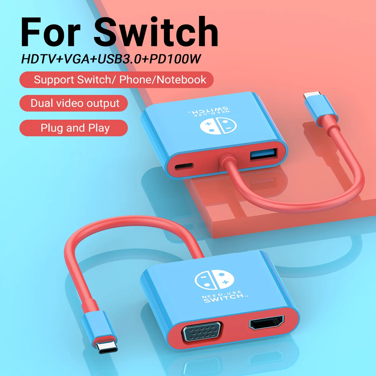 Nintendo Switch/Oled Switch Docking Hub Dock Tv Portatile Con Porta Usb 3.0 Hdmi Vga 4K E Ricarica Usb C Per Nintendo Switch
