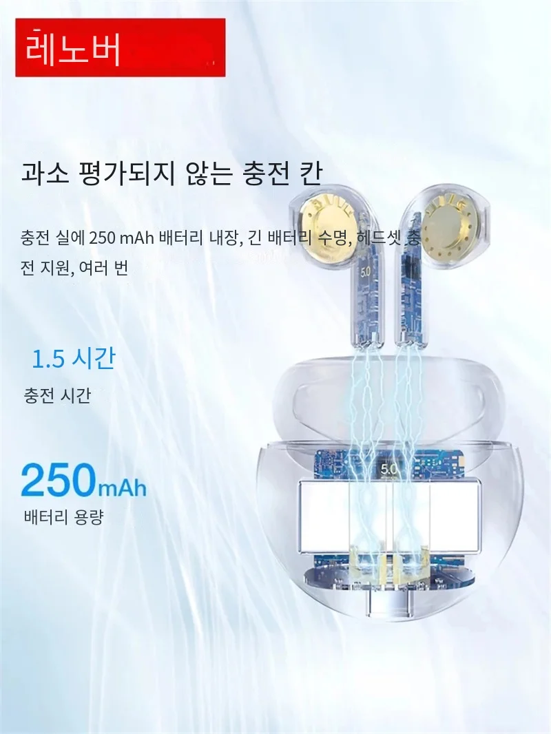 레노버 HT38 이어폰 TWS 블루투스 5.0 무선 헤드폰, 터치 컨트롤 이어버드, HD 마이크 포함, 스포츠 헤드셋,