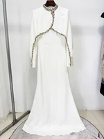 HIGH STREET Newest 2026 Designer Vestido Women's Diamonds Beaded Cape Sleeve Floor Length Maxi Long Dress - Image 3