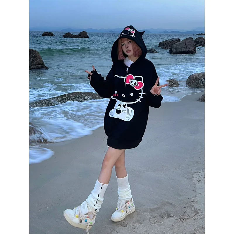 

Hellokitty Lady Coat Kawaii Hoodie Sanrio Kitty Ins Autumn Loose Hooded Top