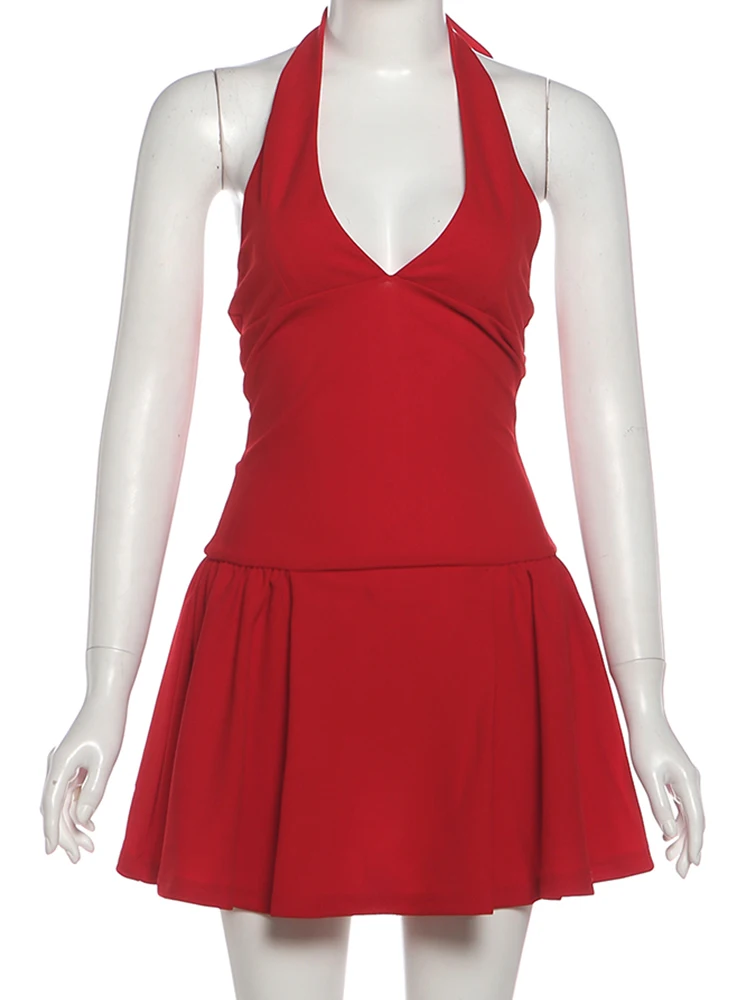 Nibber Christmas Dress Women v-Neck Backless Draped Sleeveless Birthday Party Elegant Street Chic Fashion Skinny Mini Bodycon