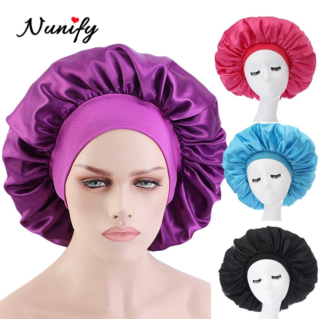 2PCS/LOT Women's Satin Bonnet With Wide Stretch Ties Band Long