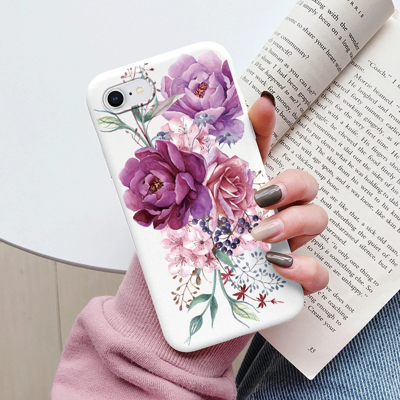 Flowers Funda For iphone 7 8 Plus SE 2020 Capa iphone7 7+ 8+ Phone Case Soft Silicone Cute Cat Bear Back Cover For iphone SE2020