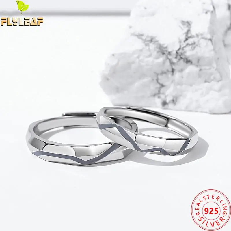 

Real 925 Sterling Silver Jewelry Irregular Rhombus Couple Open Ring For Women Men Original Design Platinum Plating Accessories