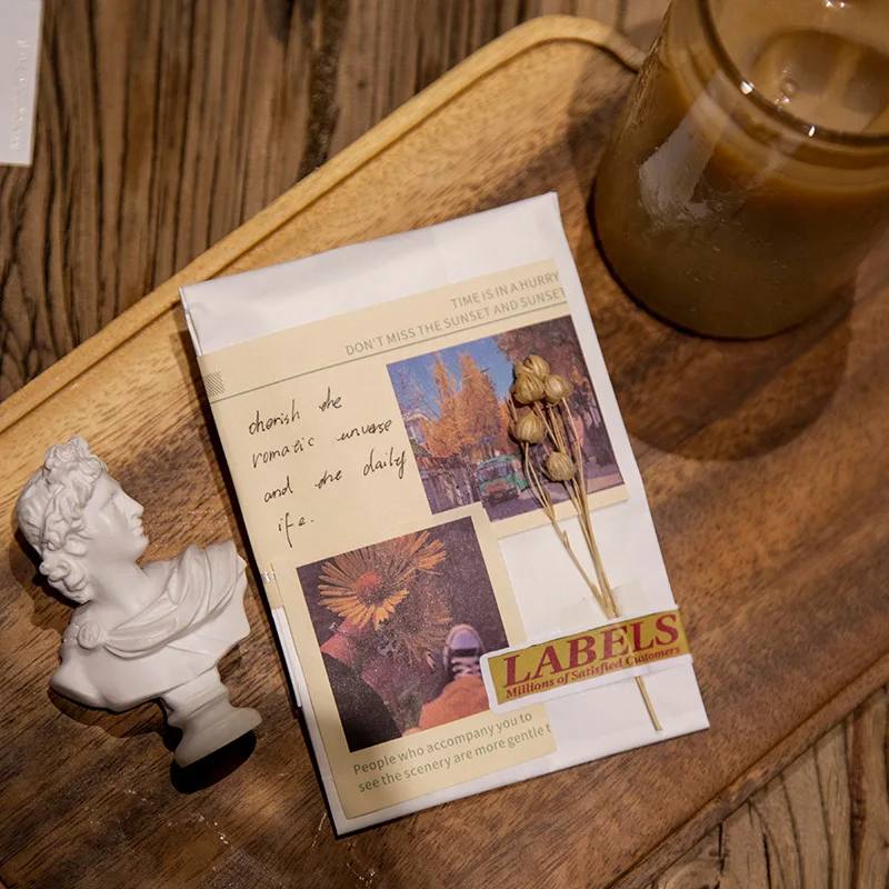 8 Styles INS Landscape Collage Base Paper Material Note Pad Funny Stationery Supplies Scrapbook Journaling Supplies Sticky Notes