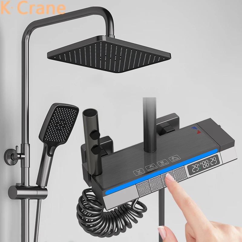 LEDDigitalRainShowerFaucetBathroomHotColdThermostaticMixer