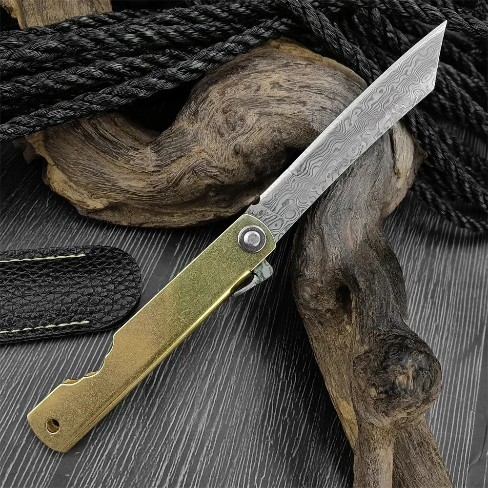 Description Picture 3 of itemMini Higonokami Japanese VG10 Damascus Steel Blade Folding Knife Camping Hunting Copper Handle Knives Outdoor Survival EDC Tool
