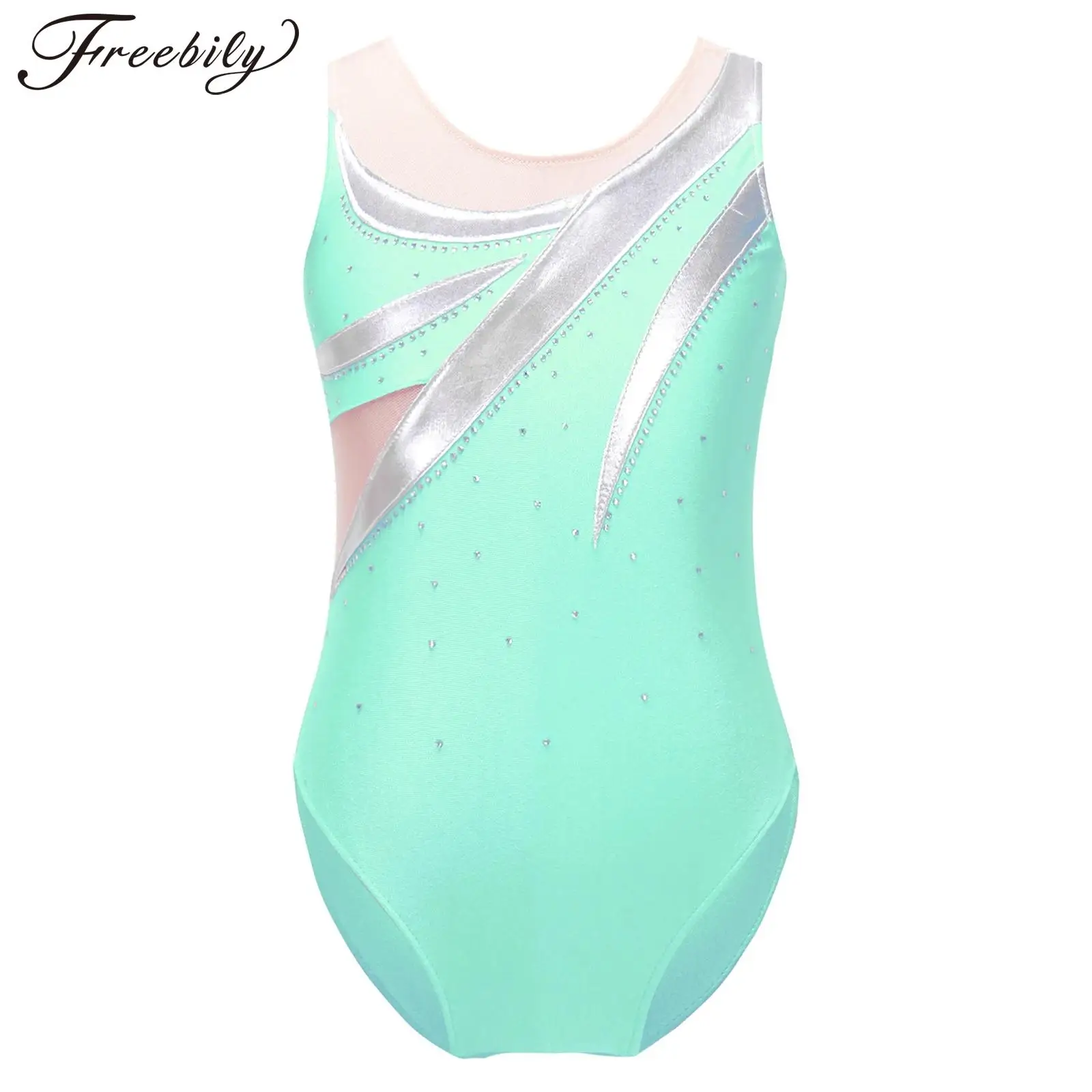 

Children Gymnastics Jumpsuit for Girls Kids Shiny Metallic Ballet Bodysuit Sleeveless Skating Dance Leotards Perfornance Costume