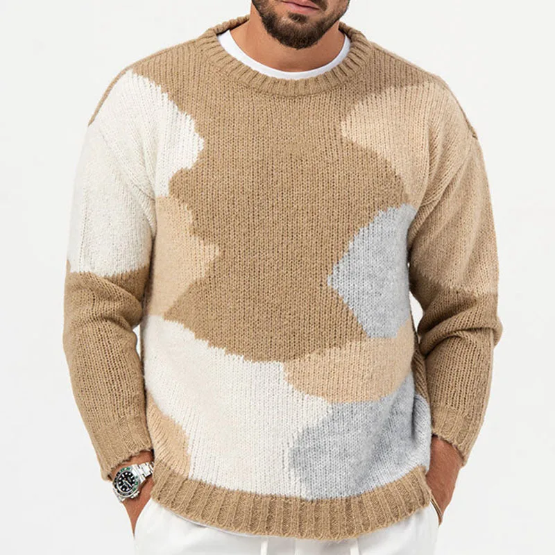 Men's Sweater 2023 Autumn And Winter New Pullover Splicing Color Contrast Design Casual Large Size Sweater
