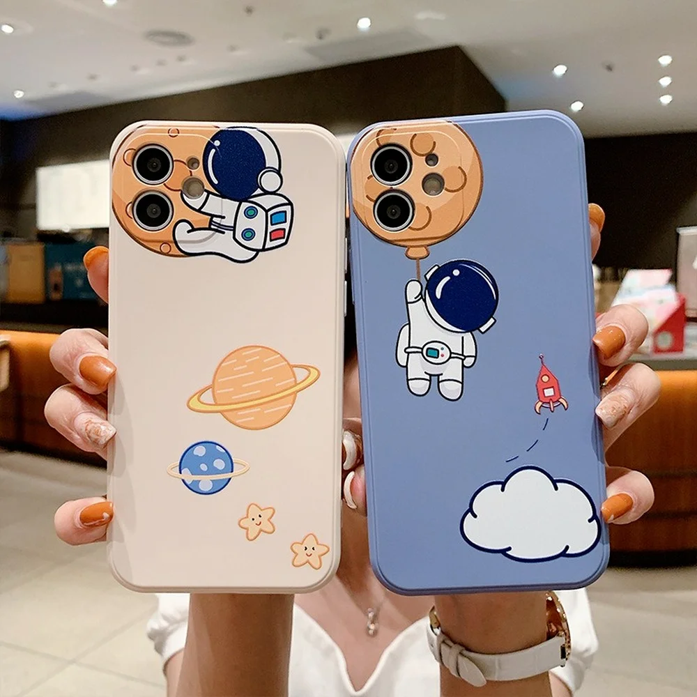 

Cute Cartoon Astronaut Starry Sky Space Phone Case for iPhone 11 13 Pro MAX XS XR X 12 7 8 Plus Soft TPU Shockproof Back Cover
