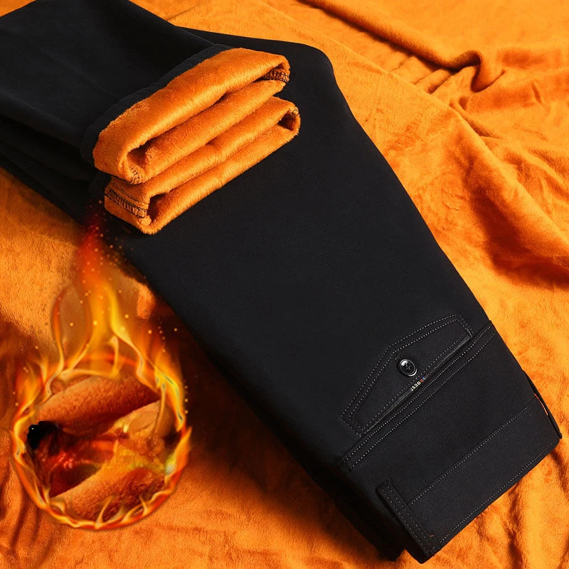 

Men 2023 Autumn Winte Fashion Thicken Warm Velvet Pants Men's High Waist Straight Pants Male Solid Color Loose Trousers L133