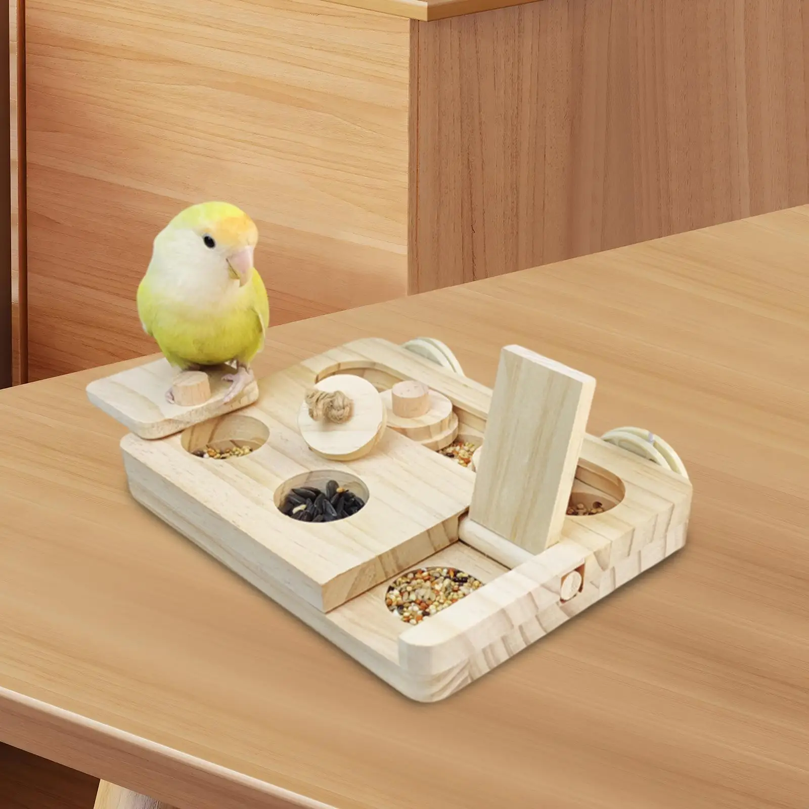 Wooden Bird Foraging Puzzle Toy Parrot Enrichment Toy for Small Animals Rabbits Guinea Pigs Hamster Food Training
