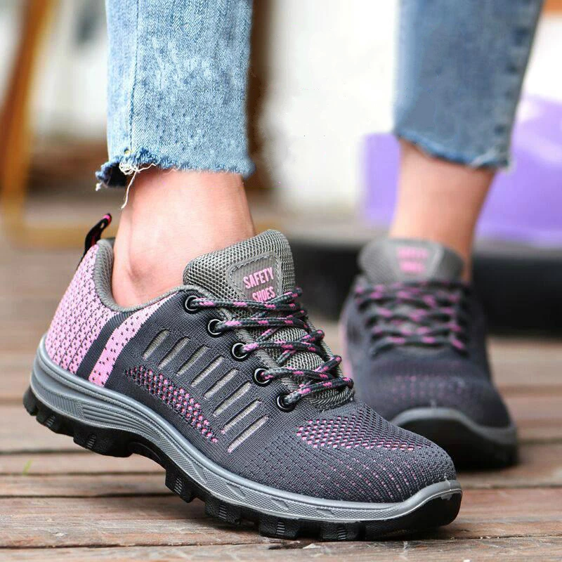 Zapatos de seguridad transpirables con punta de para mujer, calzado de trabajo, botas de seguridad para trabajadores al aire libre, calzado de protección, zapatillas seguras de verano| | - AliExpress