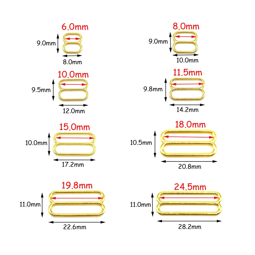 100 unids/pack 6mm ~ 25mm hebillas de ajuste de correa de sujetador de Metal ropa interior deslizadores anillos Clips para ajuste de lencería accesorios DIY