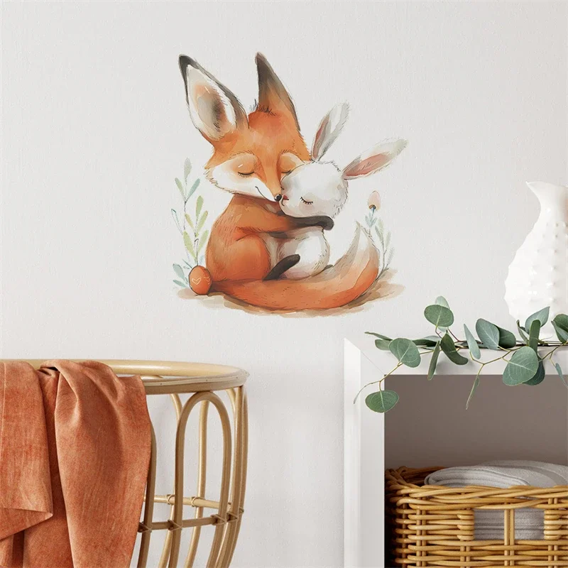 Wall Stickers Cartoon Fox Rabbit for Children Kids Room Background Home Decoration Mural Living Room Bedroom Wallpaper