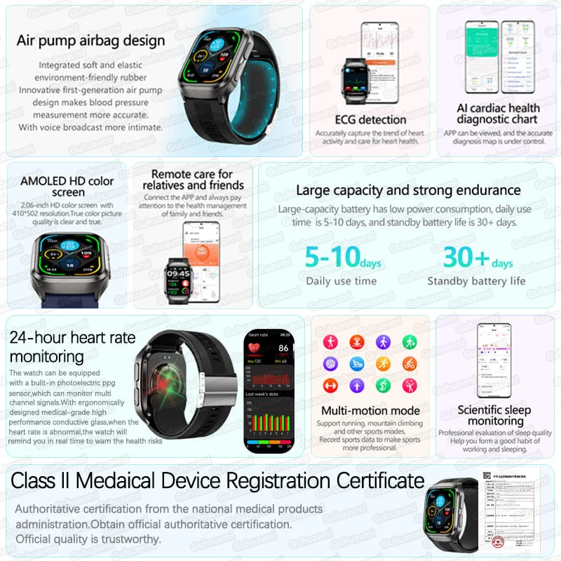 2025 AI Diagosis ECG Health Smart Watch Men Blood Pressure Lipid Uric Acid NFC Air Pump Airbag Health Smartwatches Women For IOS 2
