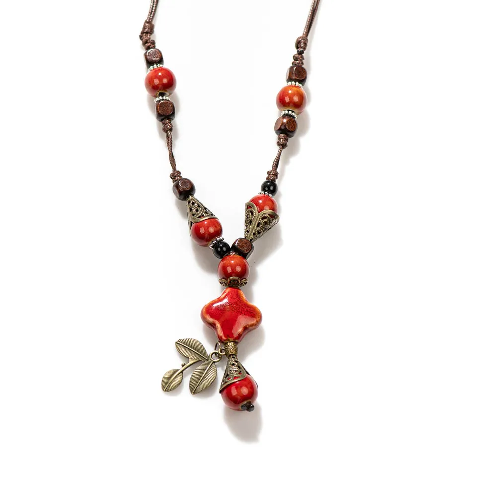 Collana Bohémien Con Perline Geometriche In Ceramica Colorata - Gioiello Vintage Per Donna