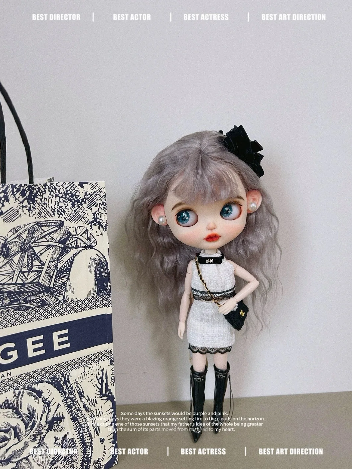 

Одежда для кукол ICY DBS Blyth 30 см 1/6, OB24 Azone, элегантная черно-белая твидовая юбка на бретелях, юбка из твида