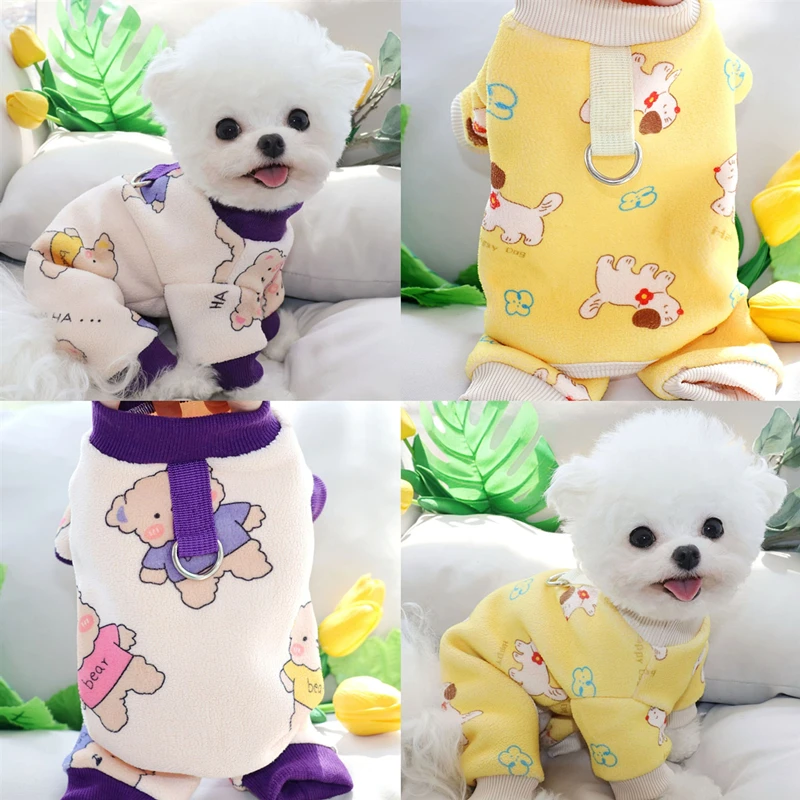 

Cute Bear Pattern Dog Clothes Pet Four legged Clothing Winter Teddy Warm Clothes Poodle Fashion One Piece Clothing
