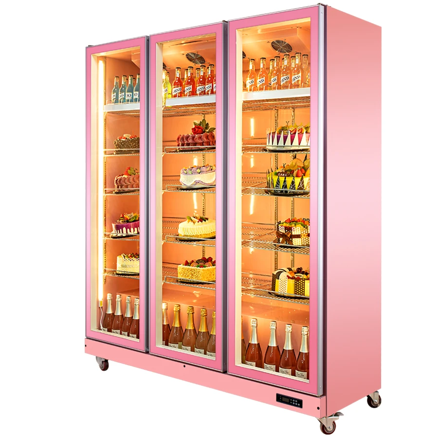 Gabinete de refrigeración de exhibición, Enfriador de bebidas, frutas y pasteles, diseño más nuevo, venta al por menor