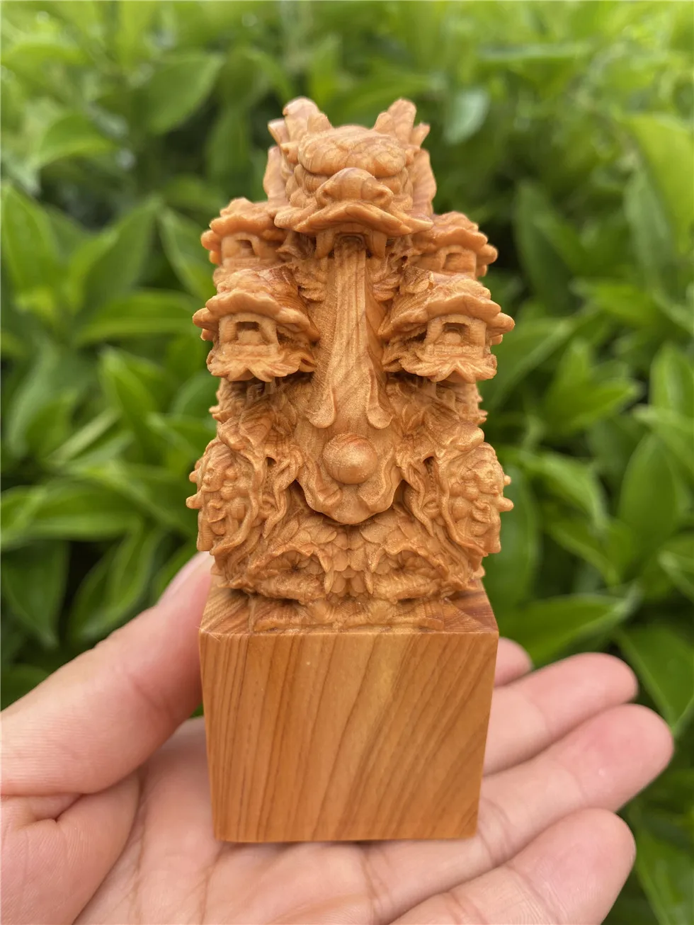 

Hand-Crafted Chinese Dragon Statue: Feng Shui Wooden Carving, Unique Personal Seal Design, Elegant Home Ornament Celebrating